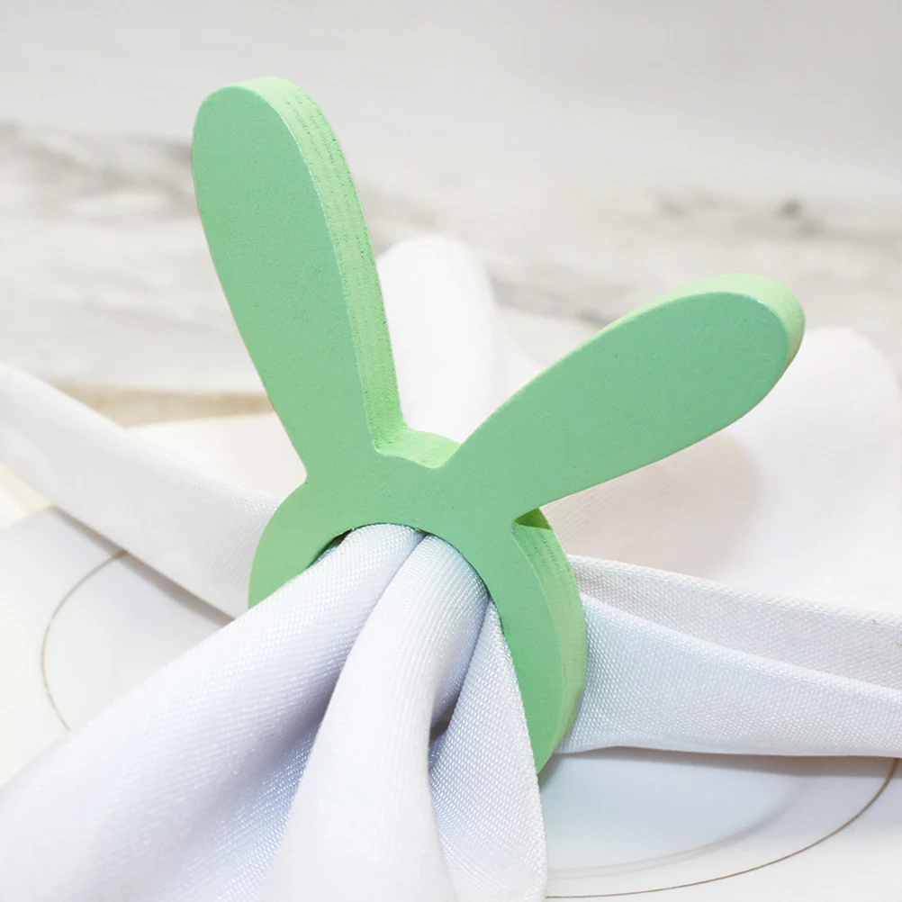 

5Pcs NapkinRings BunnyEarShaped WhiteYellowBlueGreenPink Reusable Wooden Easter Decor Tablecloth Accessories Dining