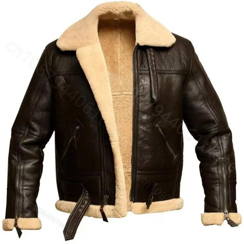 Autumn Winter Men Plush Jacket Integrated Comfortable Thickening Warm Long Sleeved  Versatile Zippered Motorcycle jacket