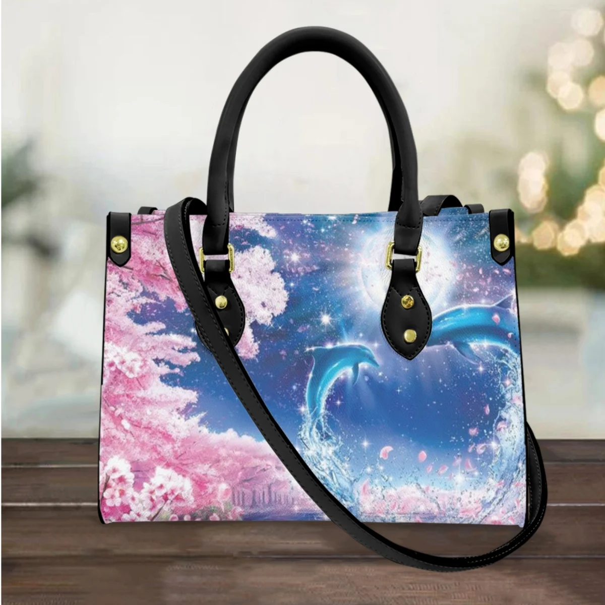 FORUDESIGNS Women Bag Casual Tote Starry Sky Dolphin Design Messenger Bags Shoulder Commuting Handbags Leather New 2023