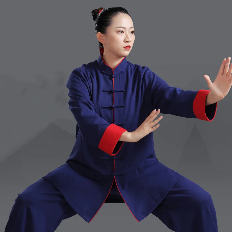 

Tai Chi Clothing Breathable Linen High End Practice Clothes Women Martial Arts Clothes Performance Clothes Navy Blue 2022 New