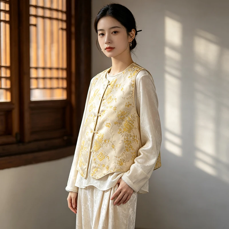 New Chinese Style Autumn Heavy Work Embroidery Improved Ethnic Wind Top Wide Leg Pants Three Piece Set Fashionable Traditiona...