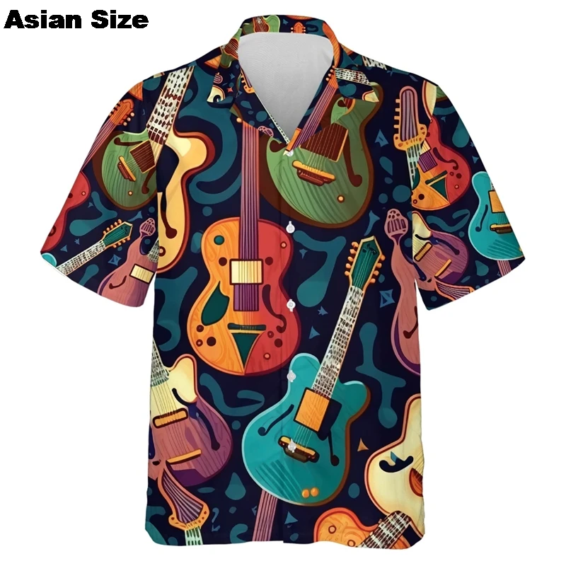 قمصان للرجال موسيقى الجيتار مطبوعة روك الهيب هوب بلايز ملابس رجالية قصيرة الأكمام 2025 قمصان الشاطئ Ahloa بلوزات Camisa الاجتماعية