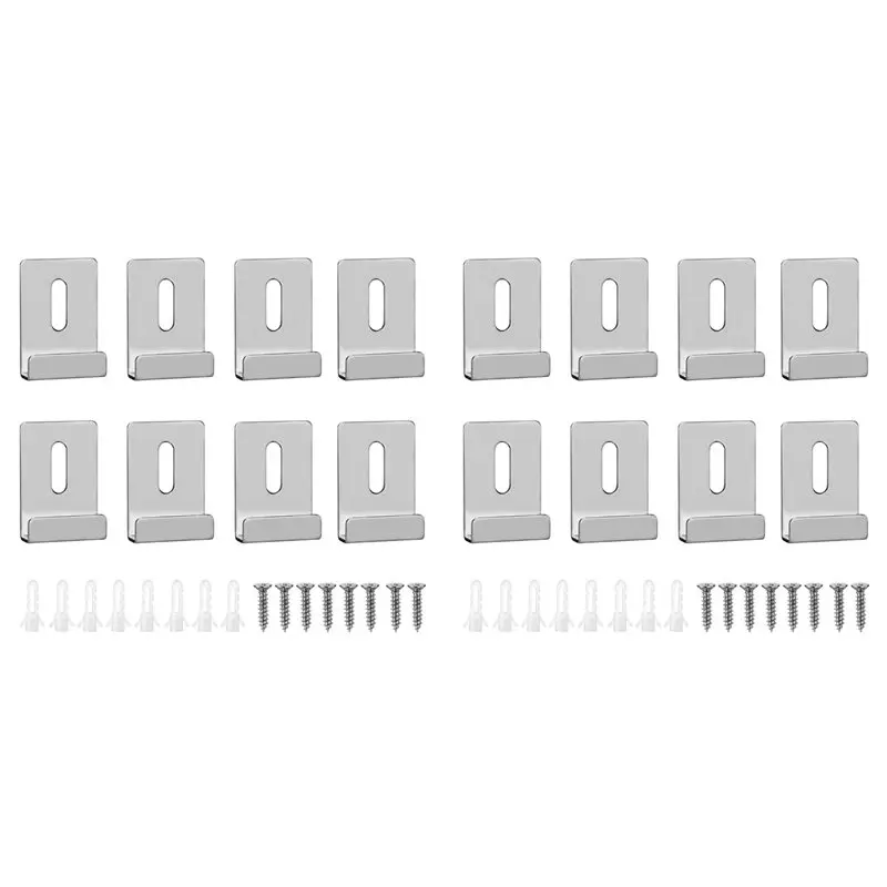 

Premium-16Pcs Mirror Clips For Wall Mounting, Metal Mirror Holder Clips Hooks Frameless Wide Channel Mirror Retainer Clips