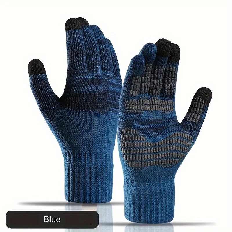 

Winter warm knit gloves men women autumn and winter thick color offset printing touch screen warm gloves outdoor thick gloves
