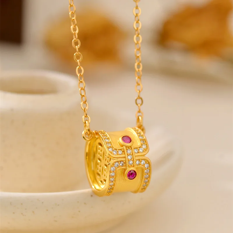 

Роскошное женское ожерелье с подвеской в виде винтажного бриллианта из чистого золота 24 карата 9999 пробы