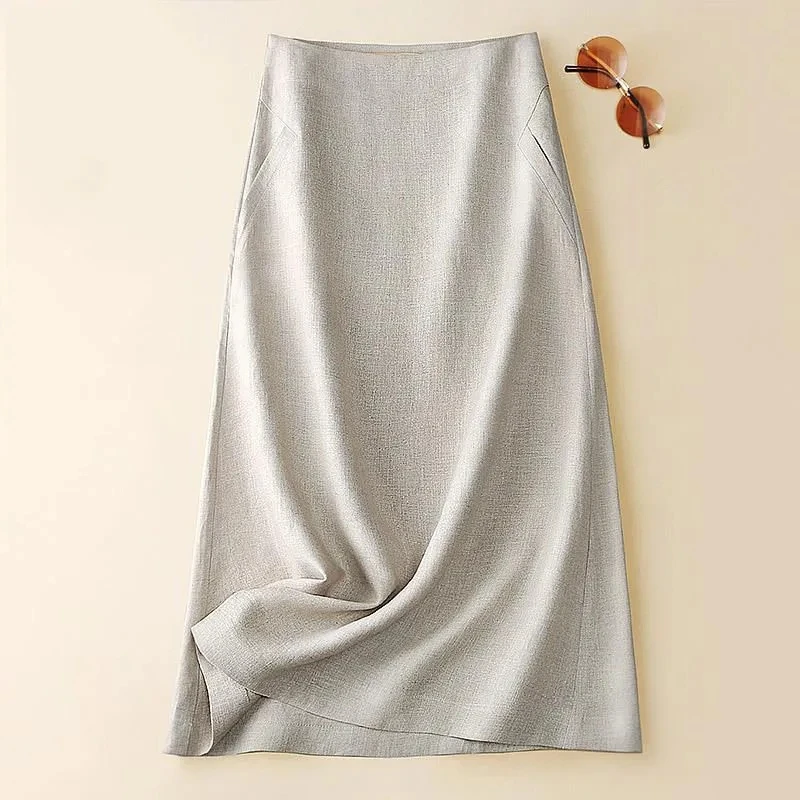 

Vintage Mid-length Skirts Womens Summer New A-line Skirt Korean Style Leisure Cotton And Hemp Skirt All-match Faldas Mujer Moda