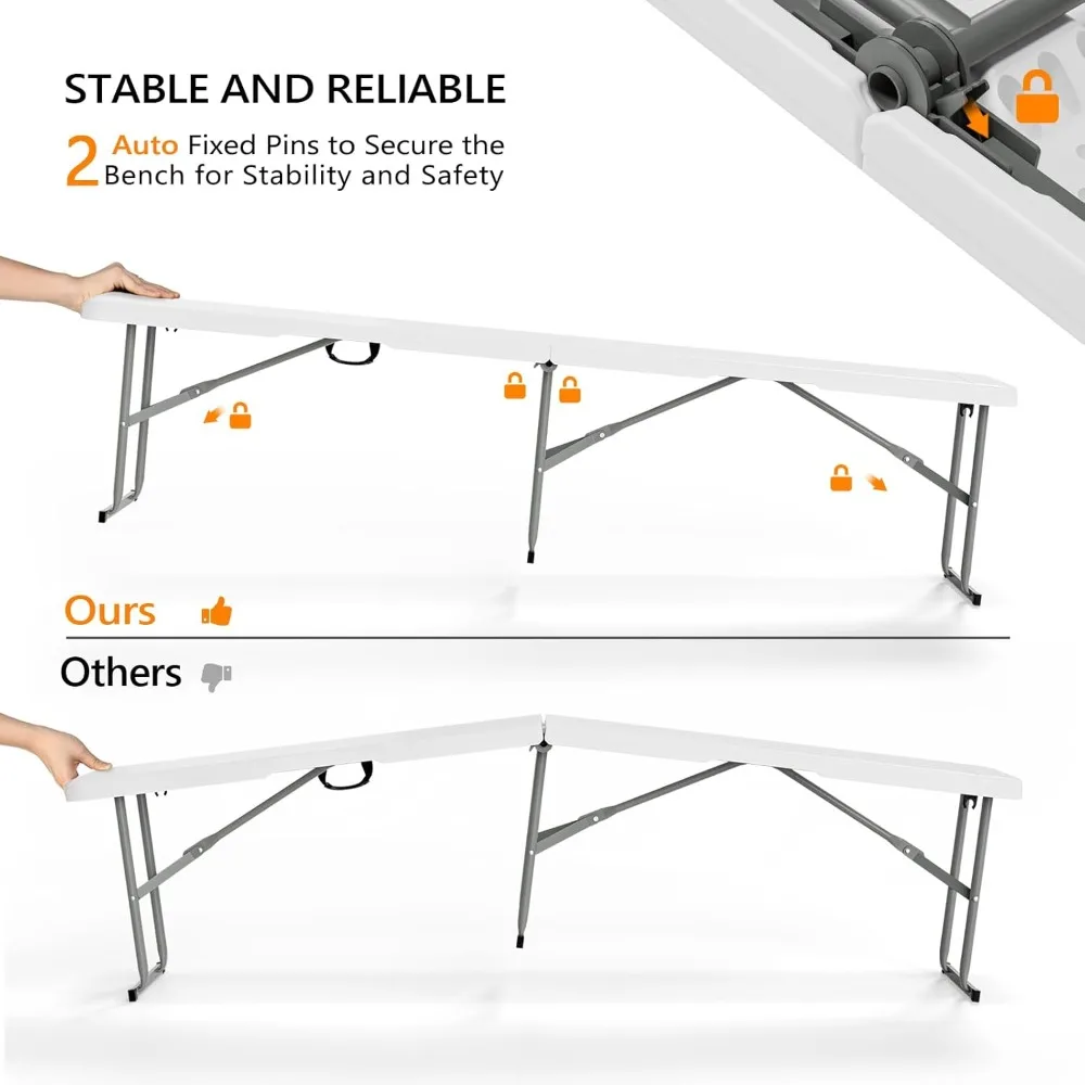 6 feet Plastic Folding Bench,Portable in/Outdoor Picnic Party Camping Dining Seat, Garden Soccer Multipurpose Entertainin