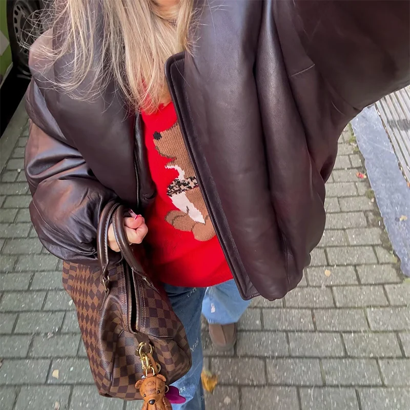 Womens Cotton Jacket With Stand Collar Oversized Leather Design Zip Up Cotton Jacket Stylish And Versatile Winter Essential