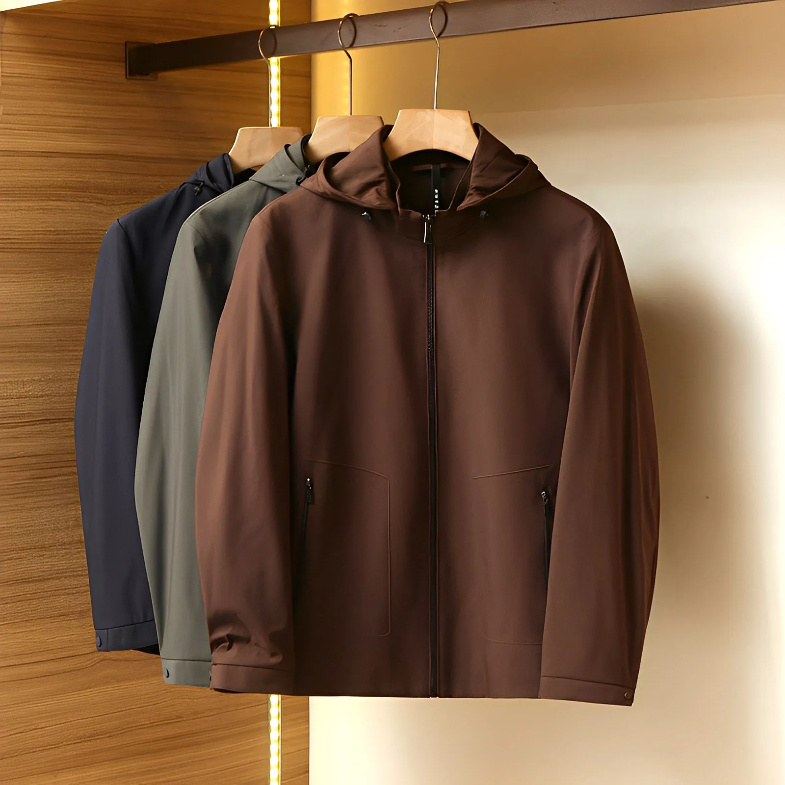 

Classic Casual Men's Color Adstrative Jaet Autumn Wear 2025 Polyester Fiber Long Sve Zipper Closure Hooded