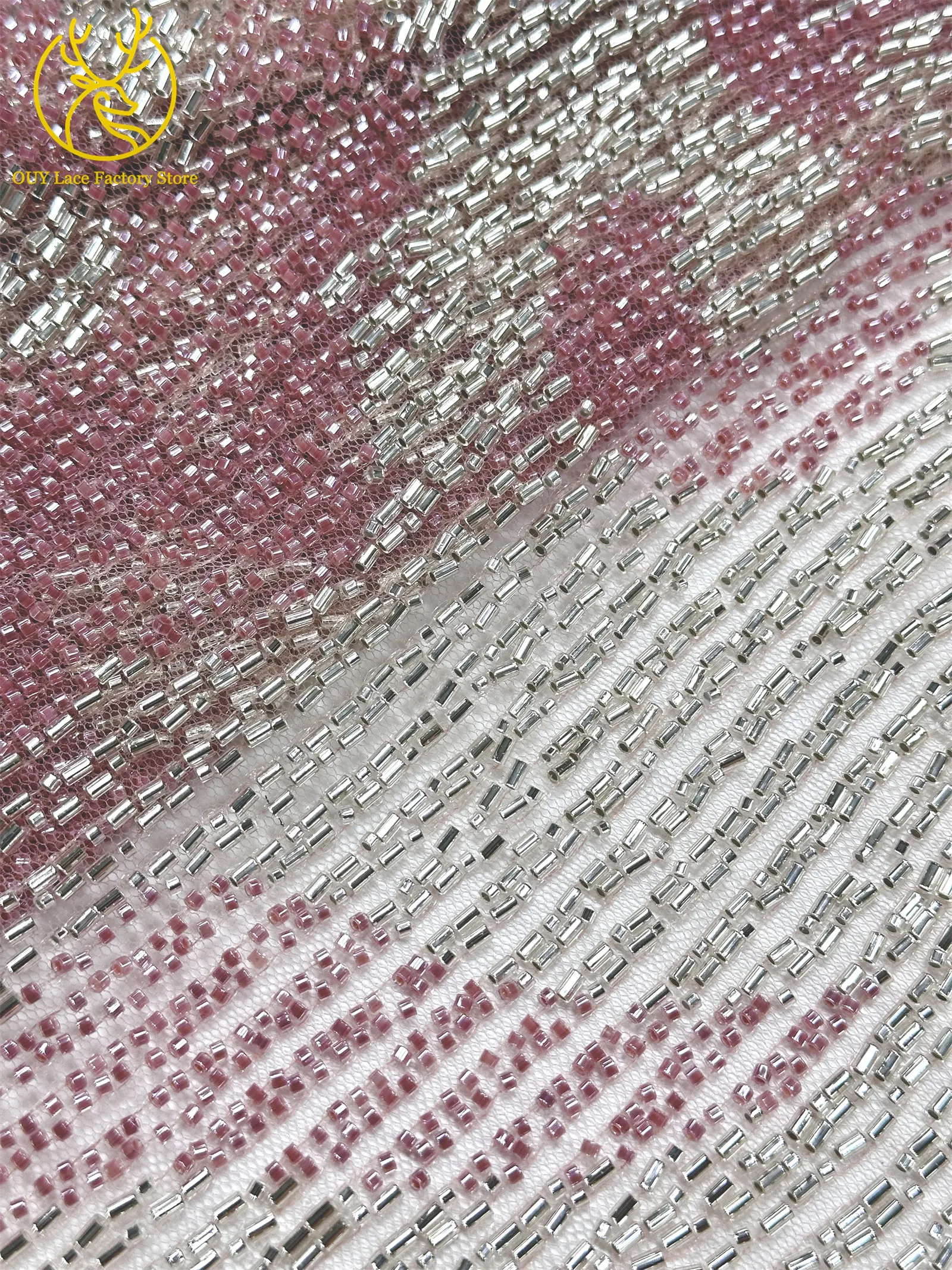 Hochwertiger Luxus-Spitzenstoff aus Dubai mit schweren Perlen, luxuriöser afrikanischer Tüll-Spitzenstoff mit Pailletten zum Nähen von Abendkleidern – Detail 23