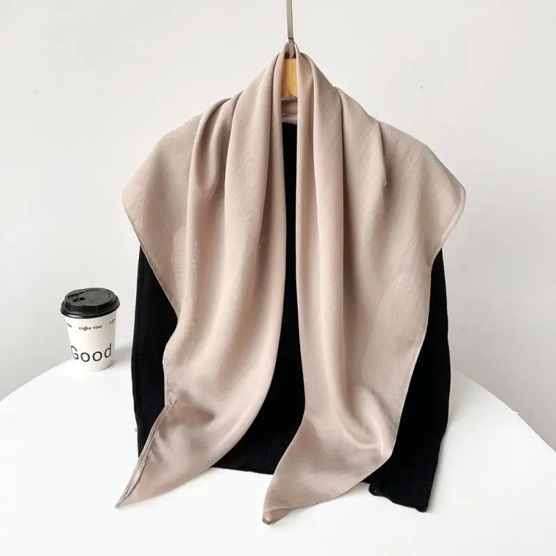 

Elegant Black Shawl Pure Color Large Square Scarf for Women Middle-Aged Mom Trendy Silk Scarf to Match Ladies Shirt