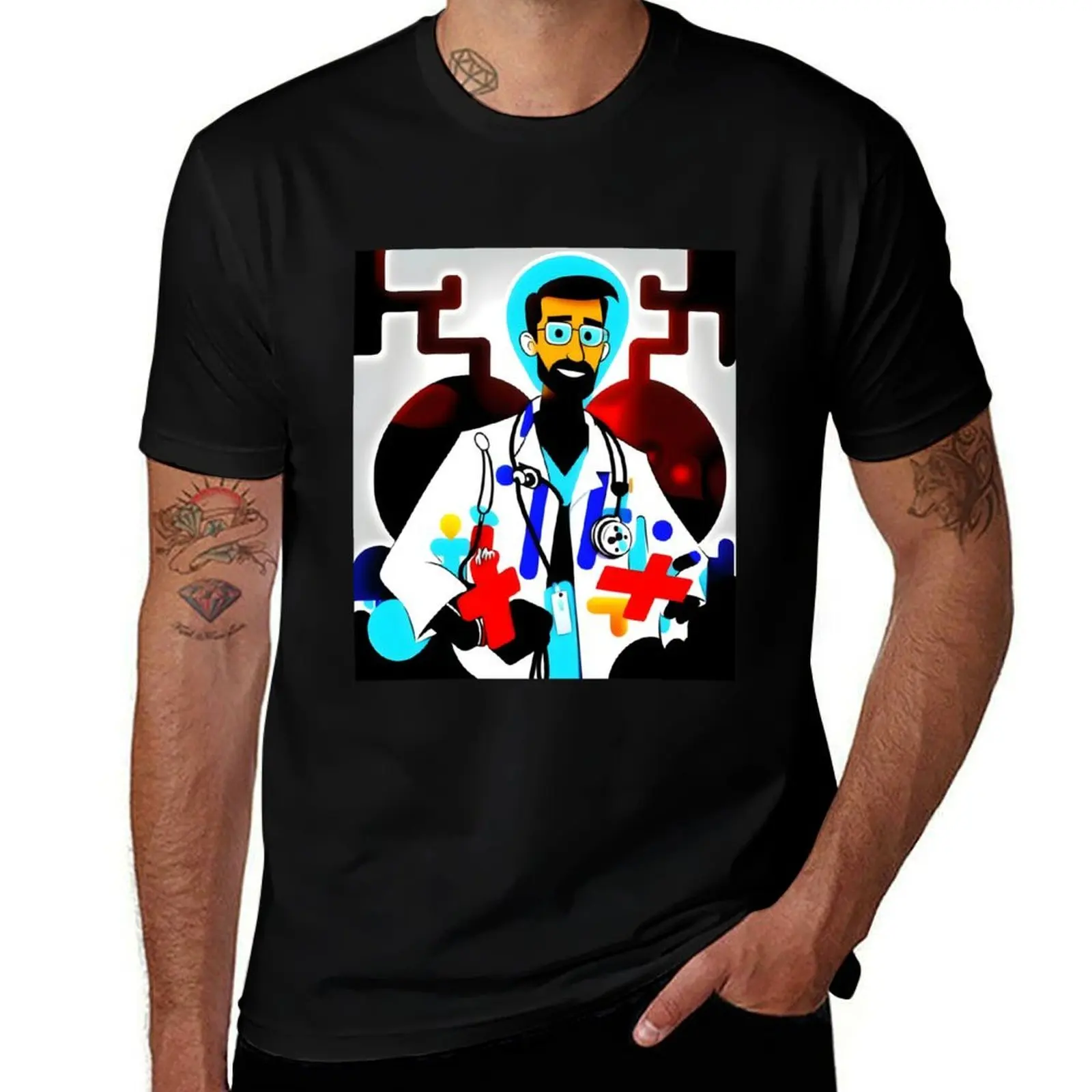 

Colorful Doctor Portrait Artistic Medical Illustration in Expressive Paint Style T-Shirt oversizeds designer t shirt men