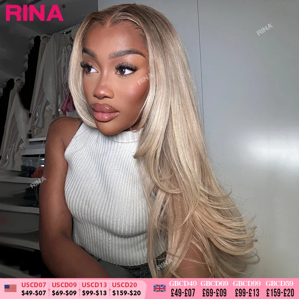 Raíz marrón rubio ceniza recto 13X4 13x6 pelucas de cabello humano Frontal de encaje transparente 180 densidad Rubio degradado 5x5 Cierre de encaje