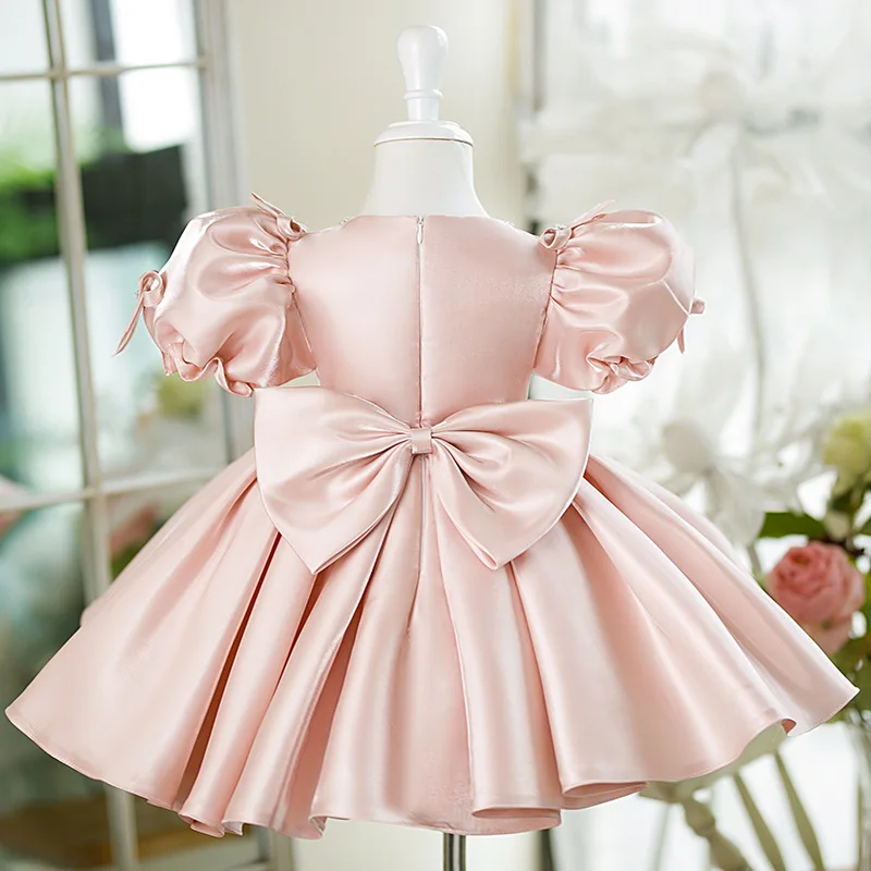 2023 New Children Elegant Princess Dress Baby Girls Cute Bow Puff Sleeve Birthday Party Clothes Teenage Girls Ball Gown Dresses