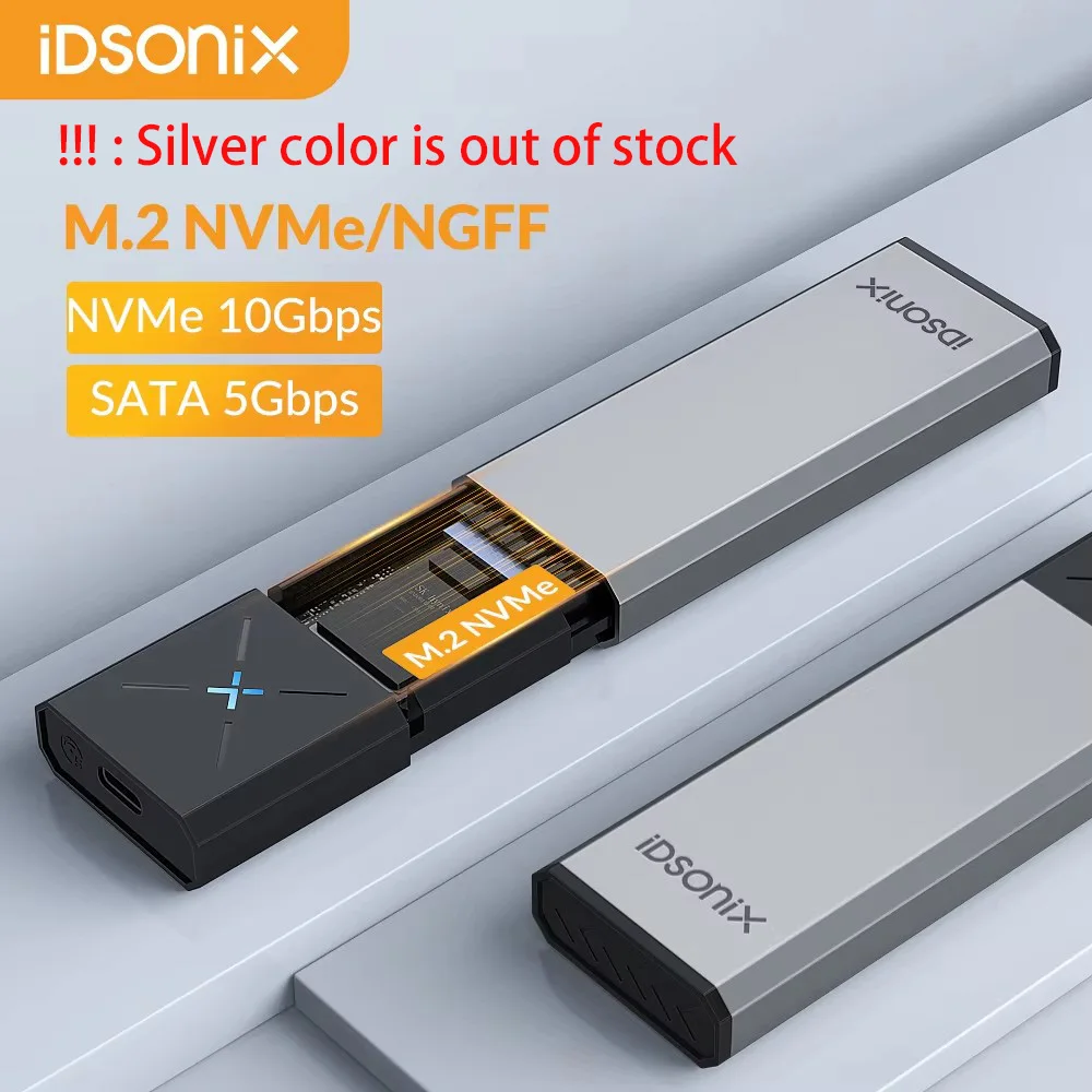 iDsonix M.2 SSD-Gehäuse NVMe zu USB C 3.2 Gen2 10 Gbit/s NVMe PCIe-Gehäuse 5 Gbit/s NGFF SATA Externes Festplattengehäuse M-Taste B-Taste