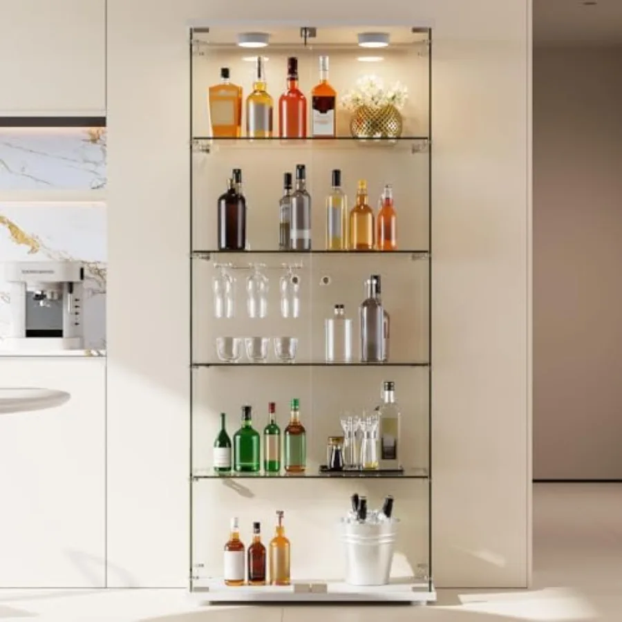 5 Shelves Display Cabinet with LED Light and Double Doors