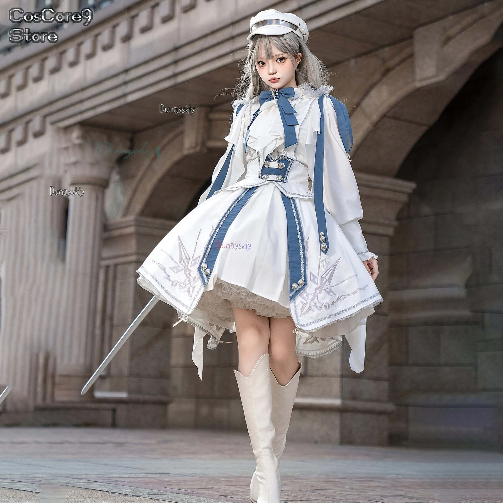 

New Knight Set Top & Skirt White Lolita Dress Princely Style Full Set Handsome Outfit For Women Girls Carnival Halloween Party