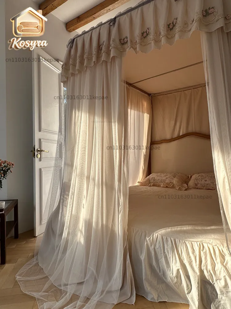 2026 new U-shaped track double-layer household princess wind blackout curtain bed mantle mosquito net dust top bedroom