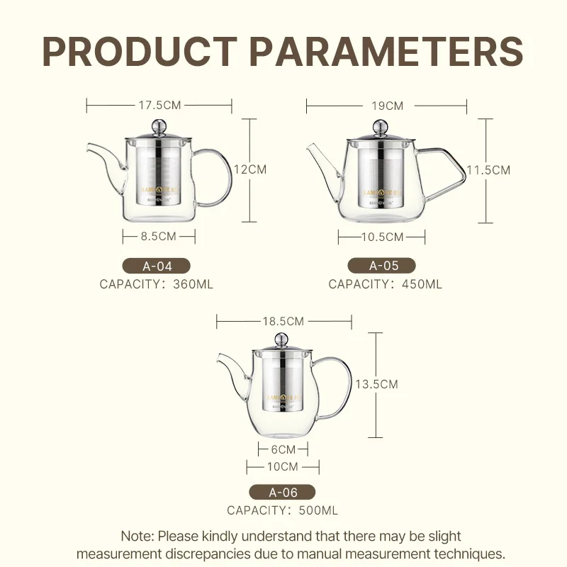 KAMJOVE Glass Flower Tea Pot Set Office Tea Cup Household Tea Set Filter Tea Cup Glass Teapot Infuser Kettle 360ml/450ml/500ml