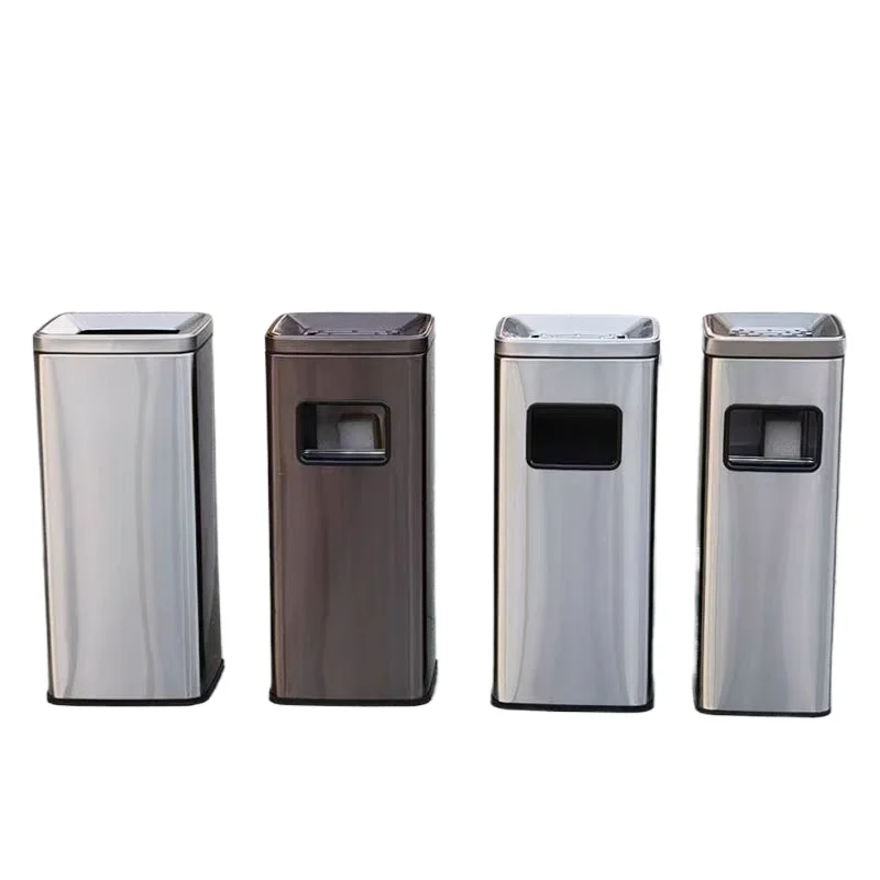 Hotel smoking area vertical ashtray, stainless steel outdoor garbage bin, cigarette butt and ash storage style