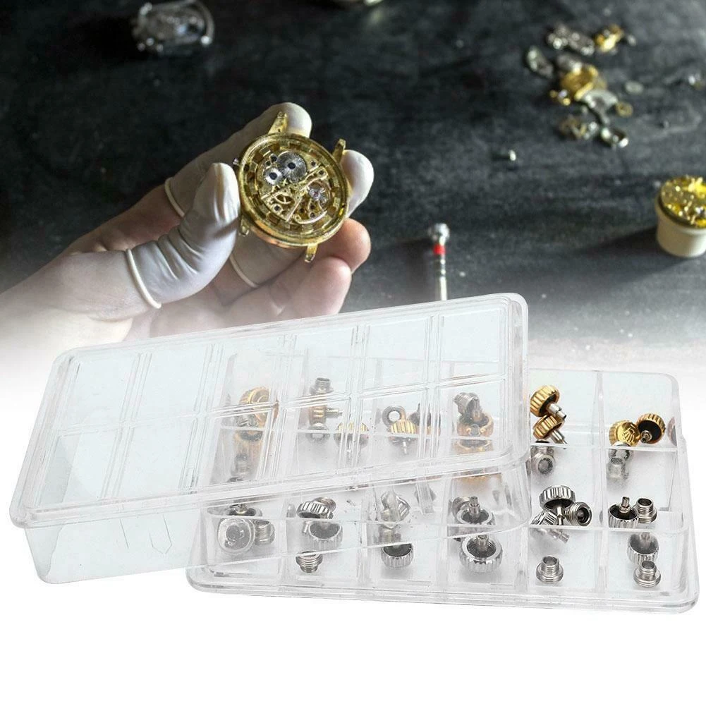 New 48PCS Watch Crowns Watch Waterproof Replacement Assorted Repair Tools with Box