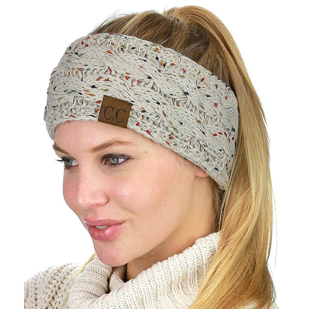 

2025 Fashion Bohemia Winter Warm Knitted Headband Hair Accessories Women's CC Wool Wide Hairband Stretch Solid Hairband Headwear
