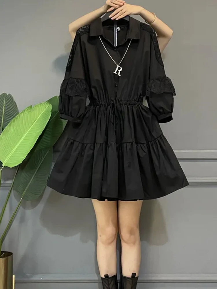 

Корейское кружевное платье-рубашка больших размеров для женщин, модное, весеннее, новинка, А-силуэт, повседневное, комфортное