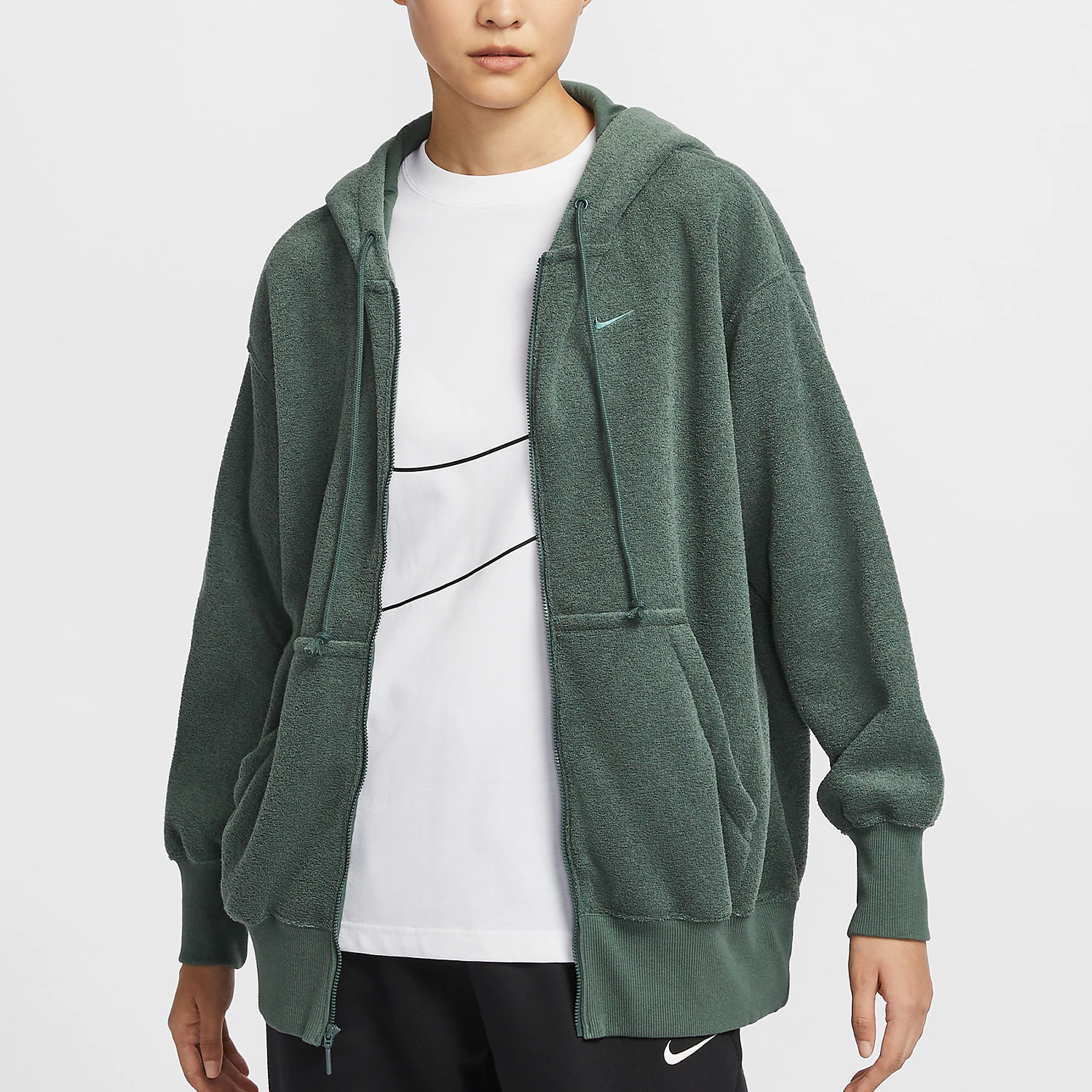 

Nike genuine New Women's Zippered Fleece Hooded Retro Jacket FZ1268-338