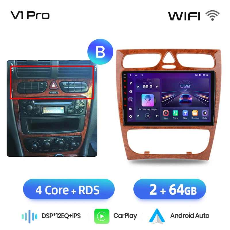 Junsun CarPlay Android Auto Autoradio voor Mercedes Benz C Klasse W203 C200 C320 C350 CLK W209 2000-2005 intelligente Multimedia 4G