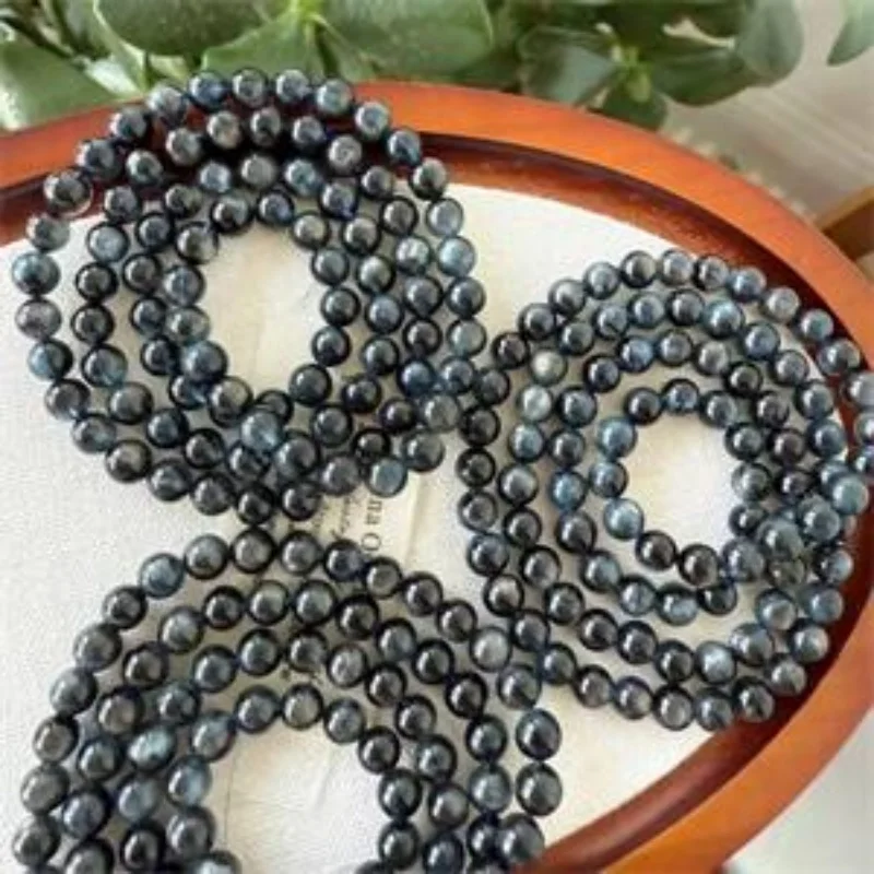 

6MM Natural Devil Black Blue Aquamarine Triple Circle Bracelet Fashion Gemstone Jewelry Reiki Healing Gift For Women 1pcs