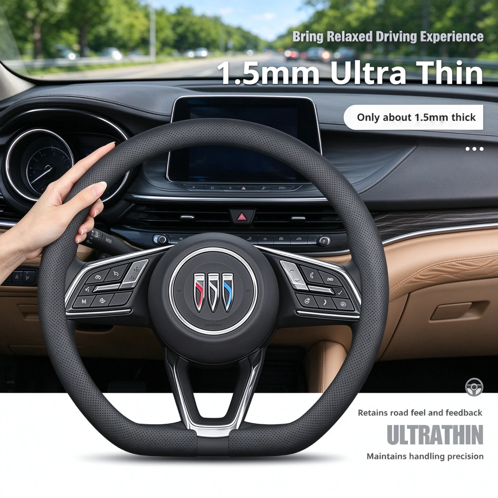 For Buick Encore Encore GX Envision Enclave Envista Regal LaCrosse Ultra-thin Anti-slip Leather Steering Wheel Cover Accessories