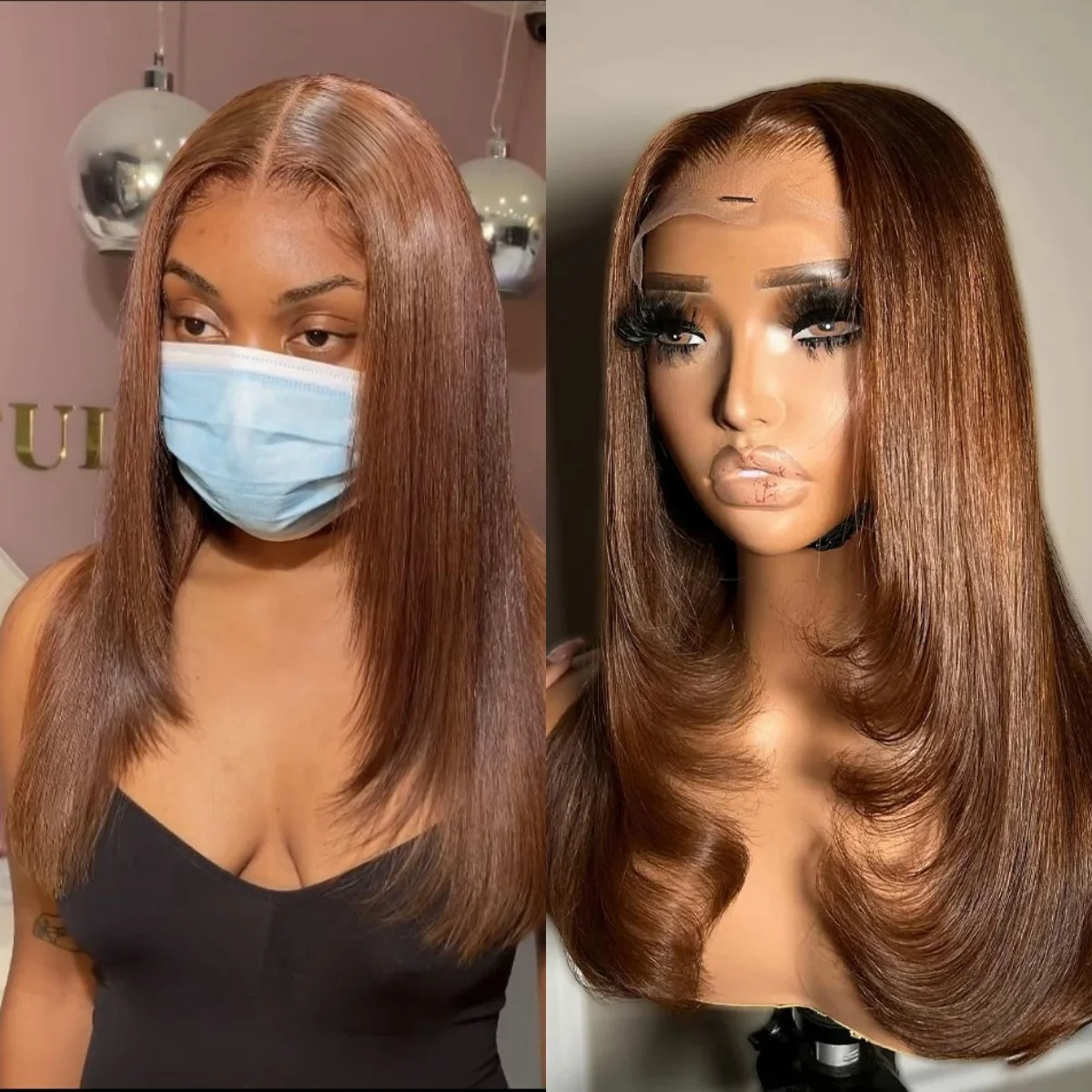 

Шоколадно-коричневый многослойный парик с прямым кроем и кружевной передней частью, предварительно прорезанный, 13x4 HD, синтетический, высококачественный, для повседневного использования и косплея