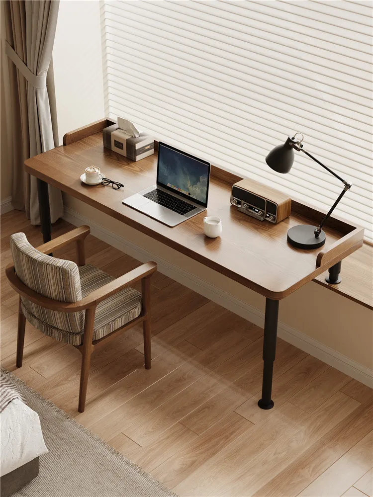 Solid wood bay window desk custom lift high and low foot length short leg study table bedroom window office computer desk