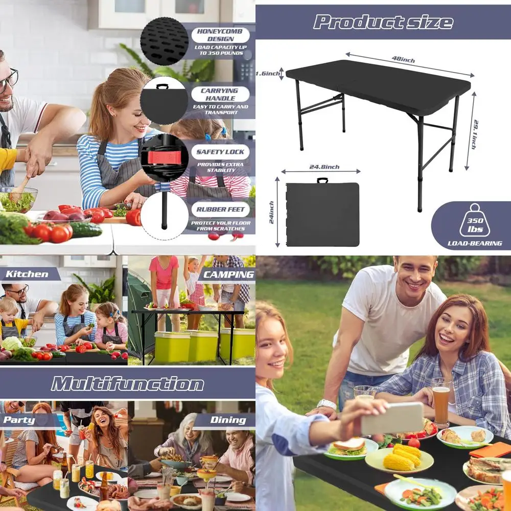 

Прочный складной стол длиной 4 фута — идеально подходит для пикников, вечеринок и кемпинга (черный)