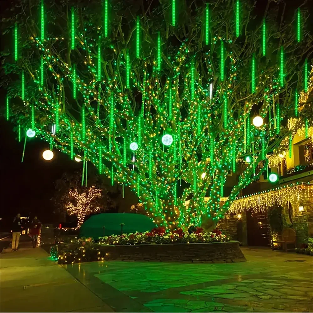 Imagem -05 - Meteoro Chuveiro Chuva Led Fada Corda Luz Rua Guirlanda Casamento Árvore de Natal Decorações para o Ano Novo ao ar Livre Conjunto Pcs Pcs Pcs