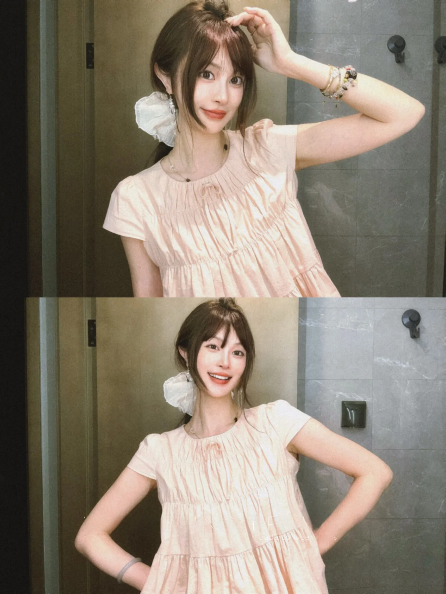 

Qian Meixi 00% Pure Cotton Pink Fly Sve Doll irt Summer ort Heavy Eming Свободный утягивающий топ Женская мода