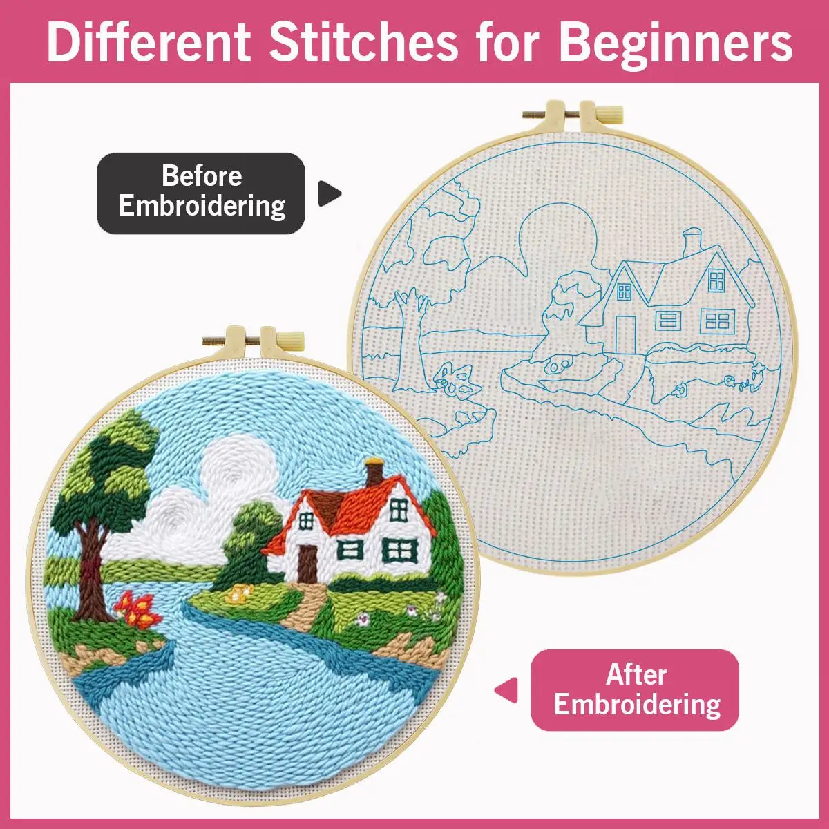 20X20CM/7,87 Zoll Ländliches Stanznadel-Stickset, Stickerei-Kit, Gestrickte Stickerei, DIY Handgemachtes Geschenk, Nähkunst – Detail 5