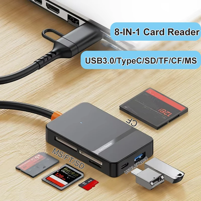 USB 3.0 Card Reader SD Micro SD TF CF MS Compact Flash Card Adapter for Laptop PC Multi Card Reader 8 in 1 Smart Card Reader