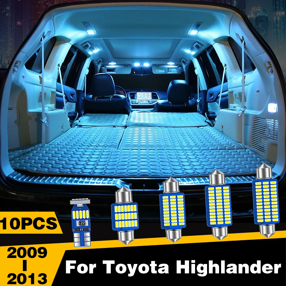

10 Pcs White Ice-Blue Color LED Highlight Car Interior Dome Reading Light Roof Lamp For Toyota Highlander 2009-2013 Accessories