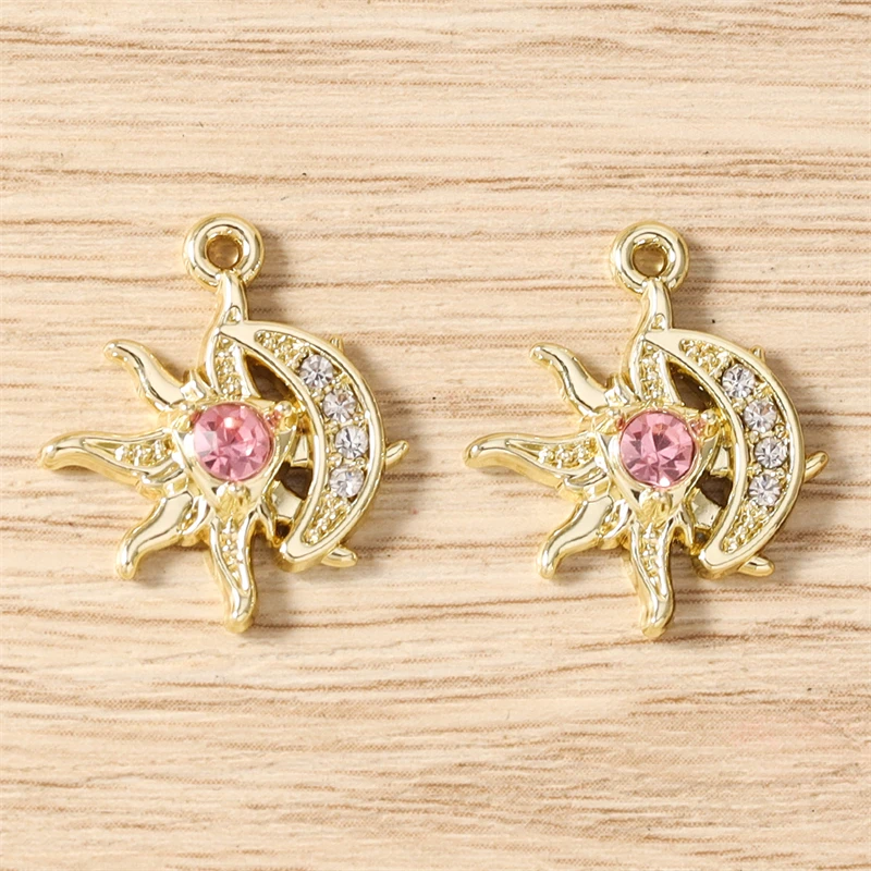 5 Stück, 17 x 20 mm, zarte Kristall-Metall-Anhänger in Form von Sonne und Mond, zum Basteln von Schmuck, Halsketten, Ohrringen, Armbändern und für DIY-Bastelarbeiten. – Detail 9