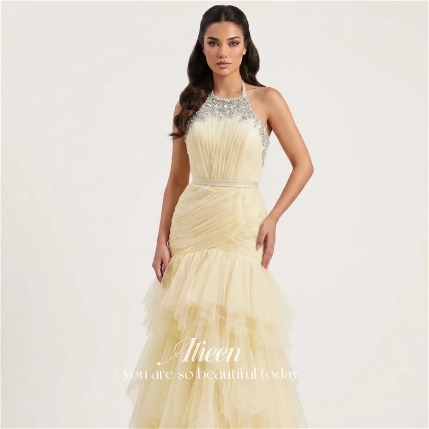 

Aileen Tulle Halter Trumpet/Mermaid Evening Dress 2026 Sleeveless Floor-Length Prom Dress Formal Evening Customized