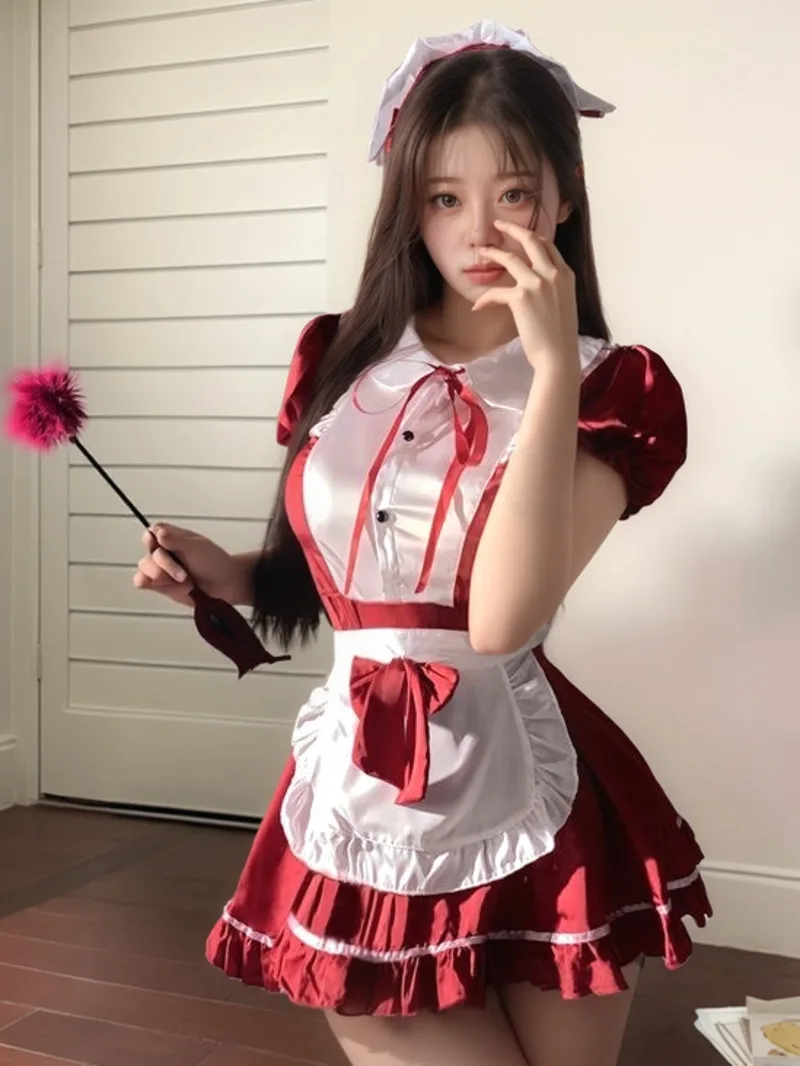 Vestido de uniforme Sexy de sirvienta, vestido de batalla con fecha de estilo puro deseo, bonito vestido con delantal con lazo de manga corta y pecho pequeño, tutú encantador