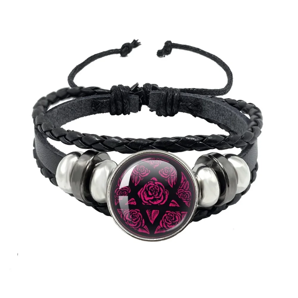 Hip Hop Rock Music Him Heartagram Star Heart Patten Glass Dome Cabochon Multilayer Leather Bracelet Fans Charm Jewelry Gifts