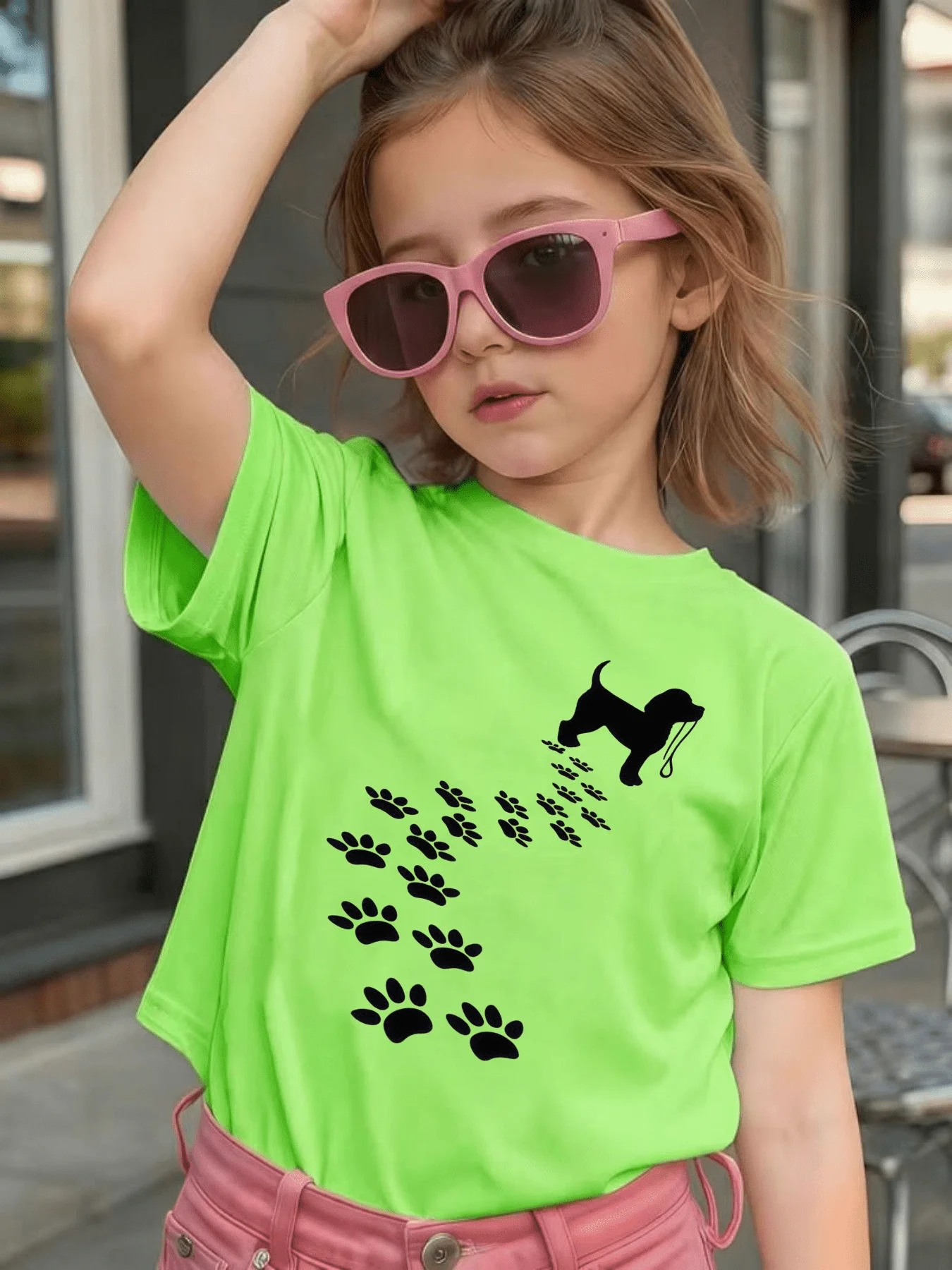 Silhouette Puppy Trail Paw Print Kid T Shirt Boys Girls Family Match Cotton Short Sleeve Summer Children Casual Basic Daily Wear