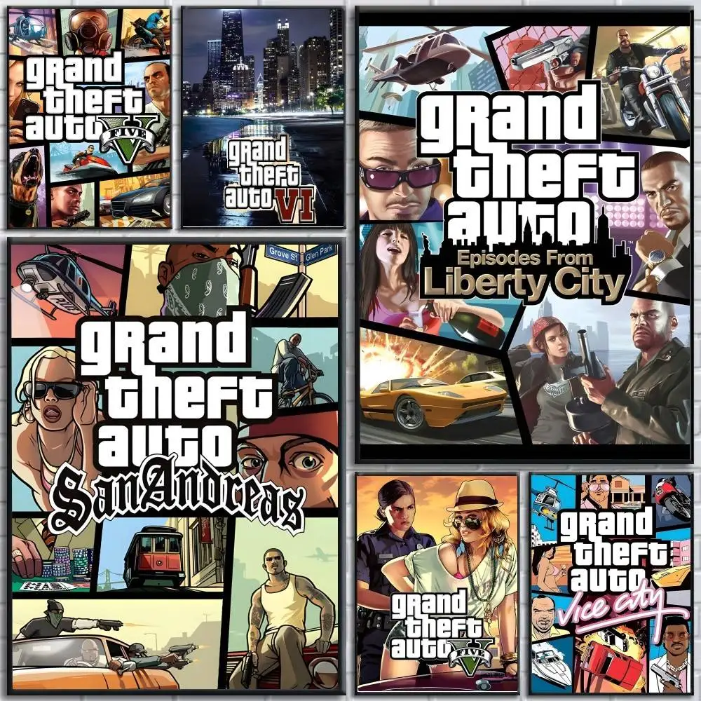 Affiches autocollantes en papier imprimé pour jeux vidéo Grand T Auto, pour la maison, le salon, la chambre, l'entrée, le bar, le café, l'art