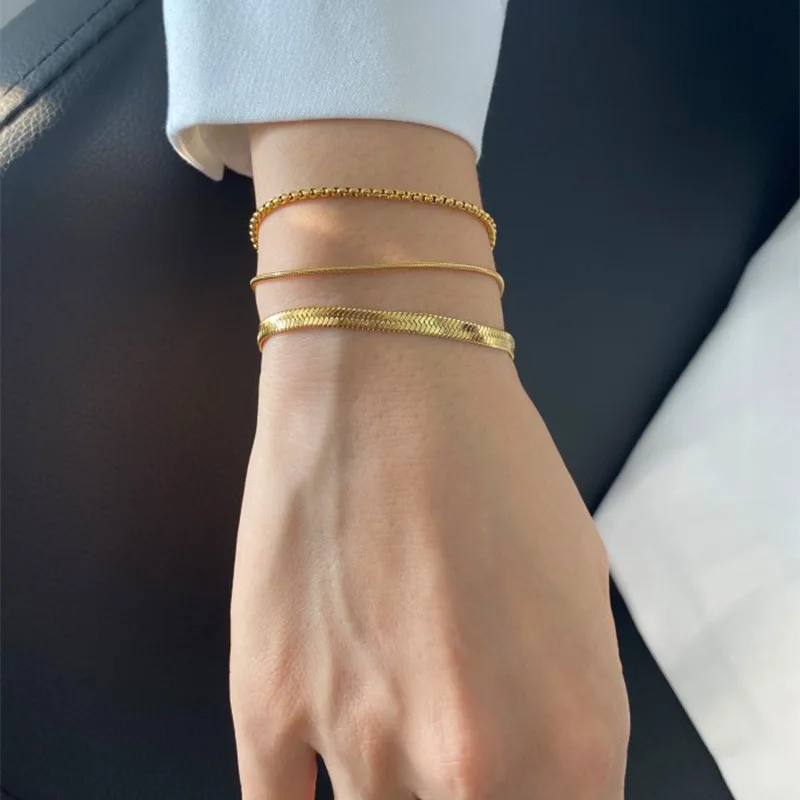 CARLIDANA Fashion Popular Stainless Steel High Quality 18K Gold-Plated Women Exquisite Choker Flat Snake Chain Necklace Jewelry