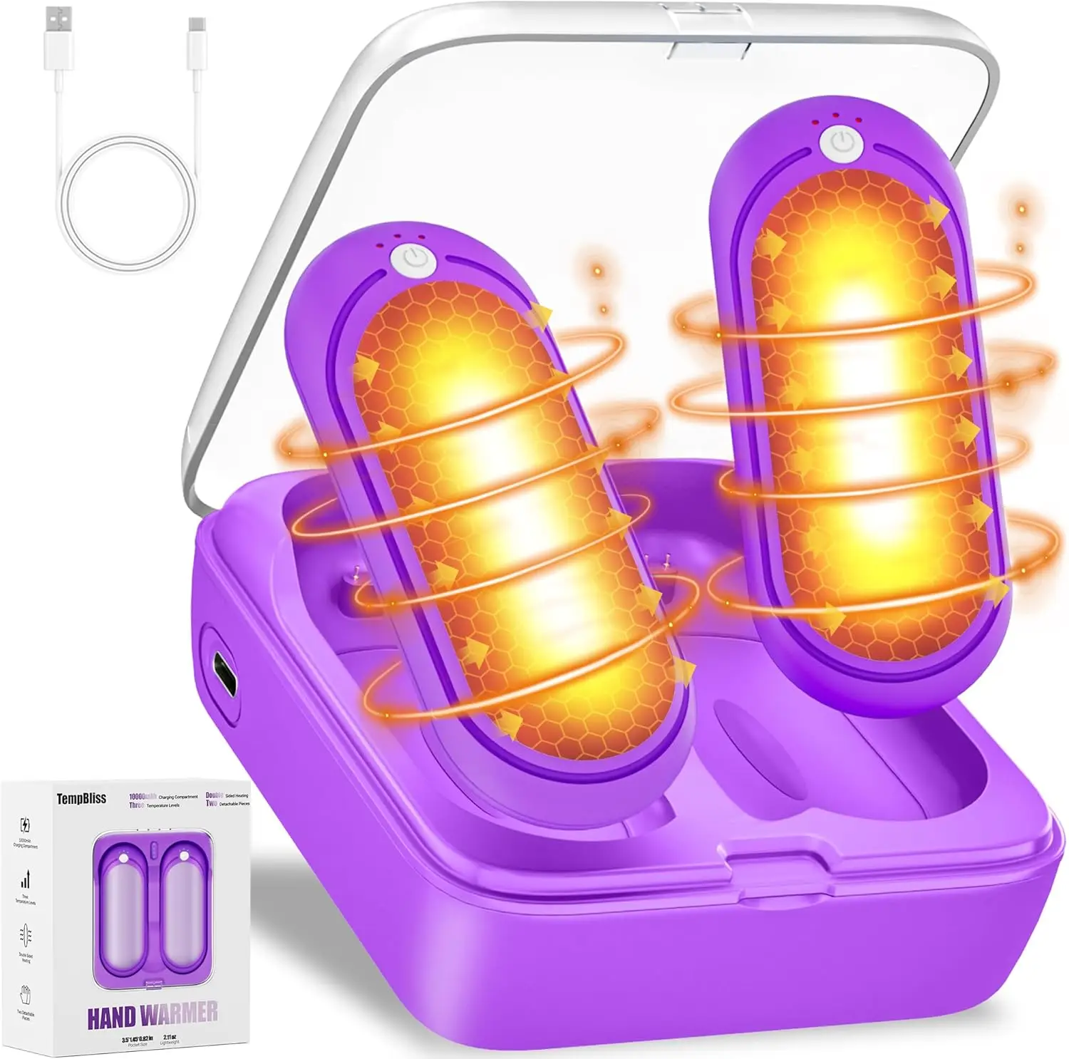 

Rechargeable Hand Warmers 2 Pack, 10000mAh Charging Case, Portable Pocket Heater for Outdoor, Hunting, Golf, Camping