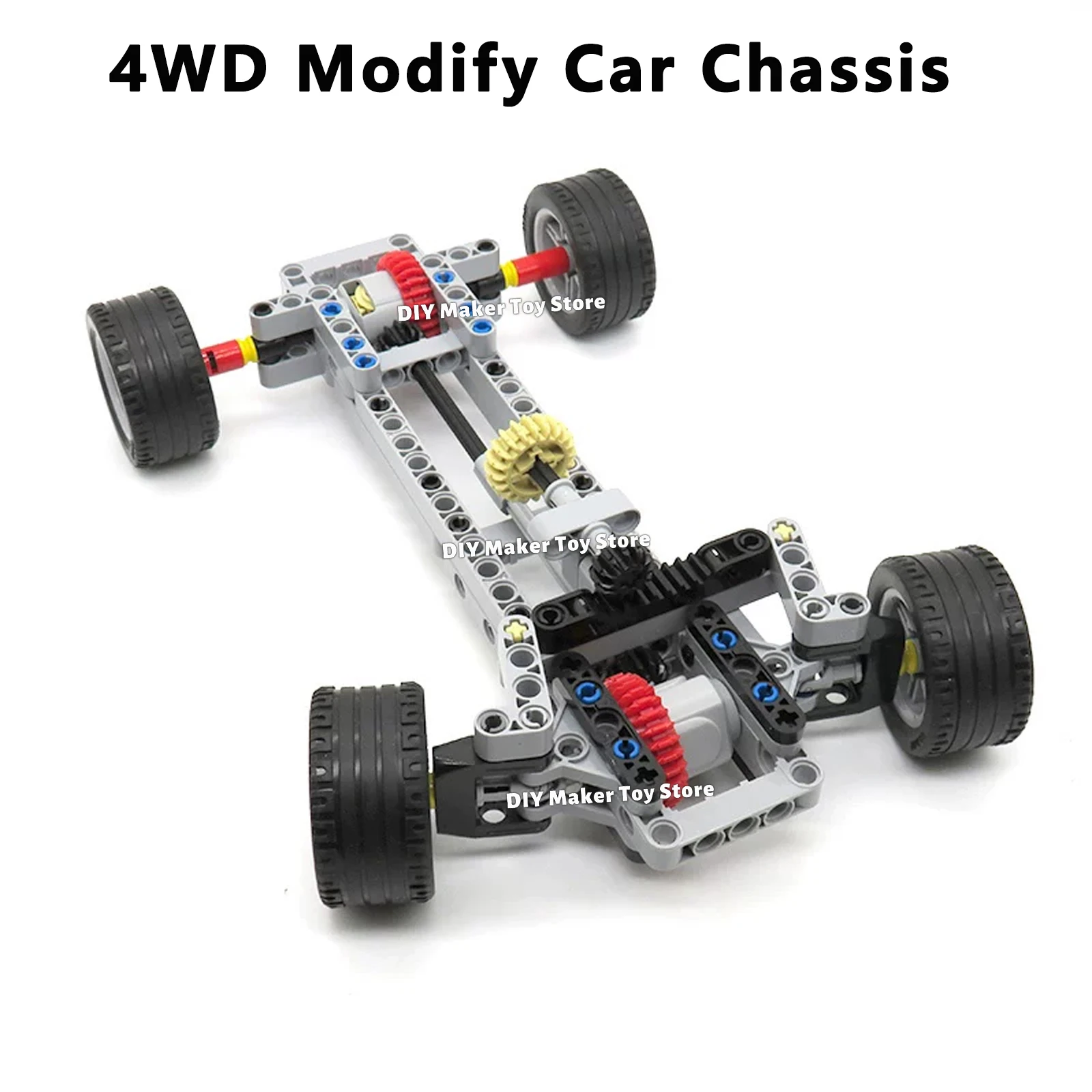 

Assembly Technology Building Block MOC Modify Remote Control Car Chassis with 4 Wheel Drive Two Differential Lock Front Steering