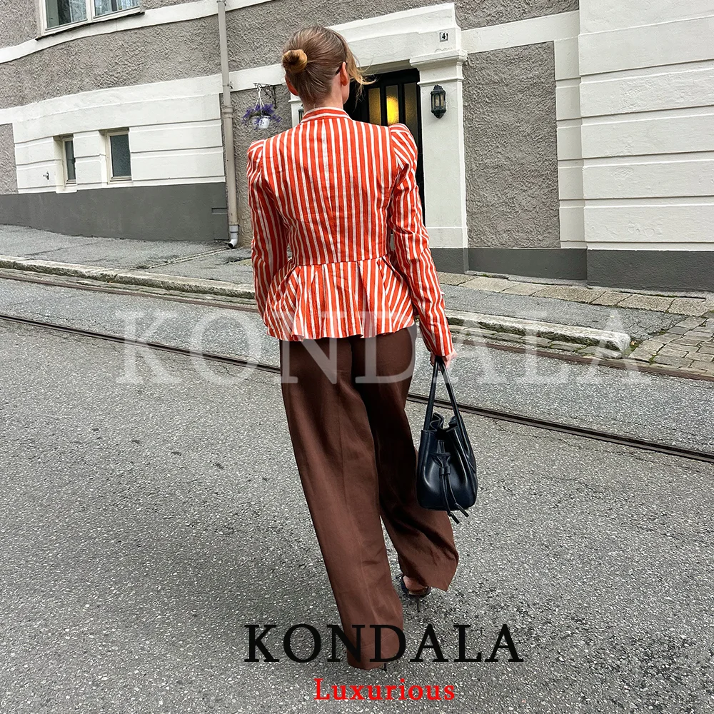 KONDALA Office Lady Casual Chic Women Blazer Striped V-Neck Button Long Sleeve Slim Blazer New Fashion 2026 Autumn Blazer