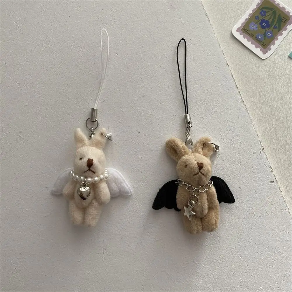 Wings Star Rabbit Phone Charm Gothic Punk Y2k Lanyard Plush Rabbit Keychains Phone Pendant Korea Ins Mobile Phone Chain